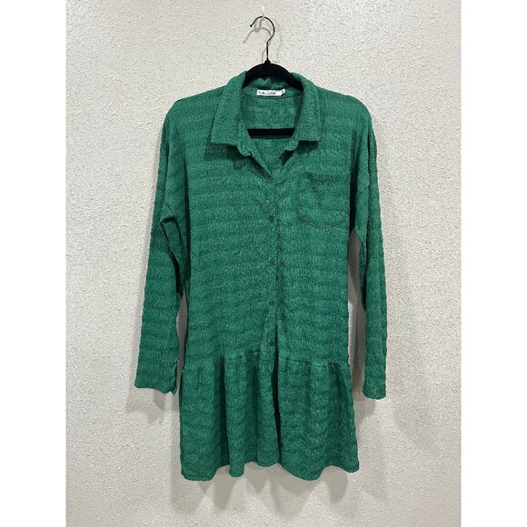 Culture Code Women’s Small Green Button Front Long Sleeve Casual Dress - Picture 1 of 5